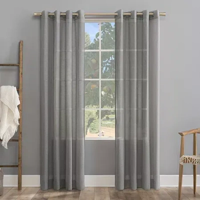 Archaeo Akari Slub Textured Linen Blend Grommet Top Sheer Single Curtain Panel In Gray