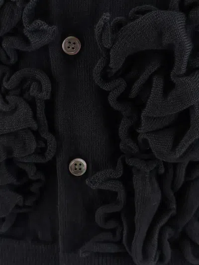 Comme Des Garçons Play Wool Cardigan With Ruffled Detail In Black