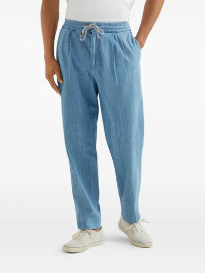 Brunello Cucinelli Drawstring-waist Pleated Jeans In Blue