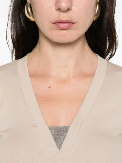 Brunello Cucinelli Cotton V-necked Sweater In Neutral