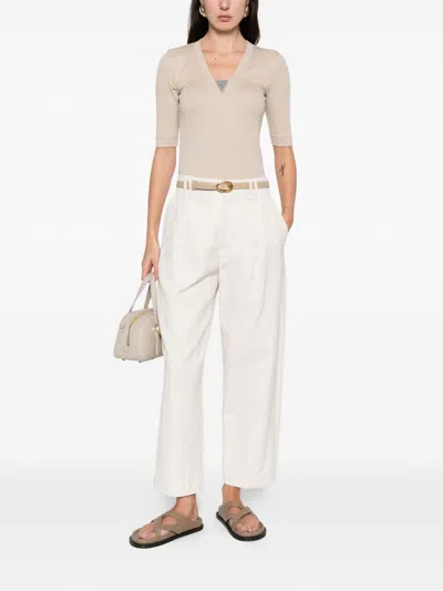 Brunello Cucinelli Cotton V-necked Sweater In Neutral