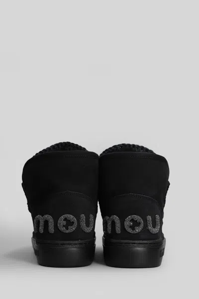Mou Eskimo Sneaker Bold Low Heels Ankle Boots In Black Suede In Black