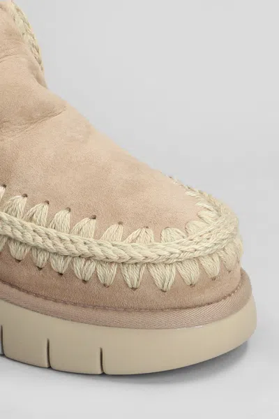 Mou Eskimo Bounce Low Heels Ankle Boots In Camel Suede In Neutral