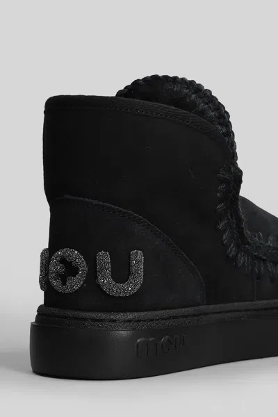 Mou Eskimo Sneaker Bold Low Heels Ankle Boots In Black Suede In Black