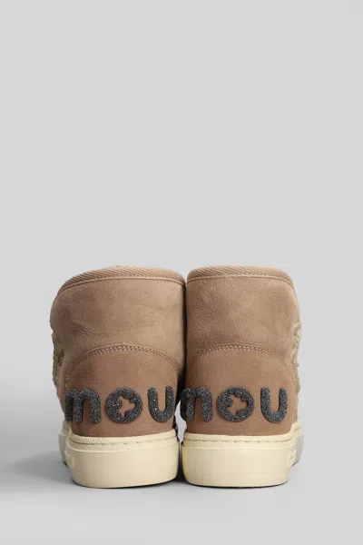 Mou Eskimo Sneaker Low Heels Ankle Boots In Camel Suede In Brown