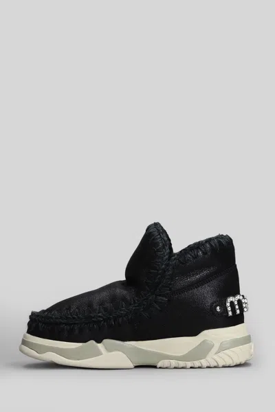 Mou Eskimo Trainer Low Heels Ankle Boots In Black Leather In Black