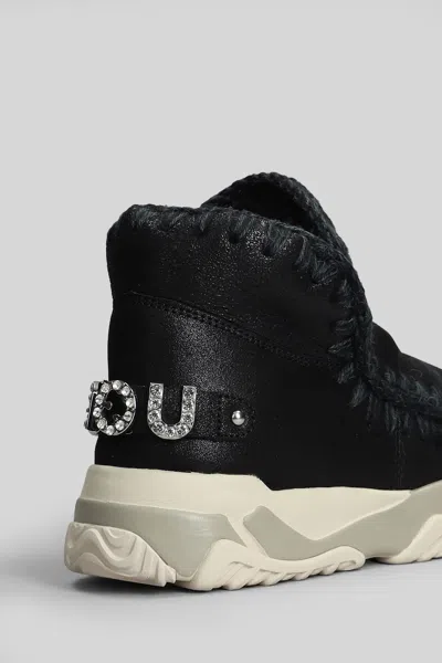 Mou Eskimo Trainer Low Heels Ankle Boots In Black Leather In Black