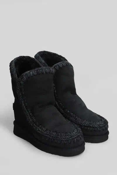 Mou Inner Wedge Ankle Boots Inside Wedge In Black Suede In Black