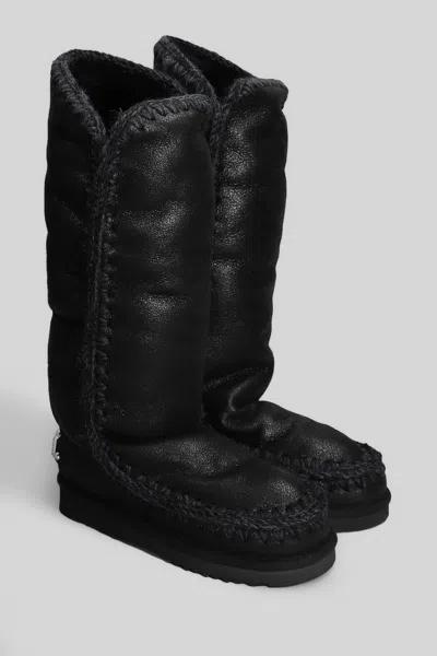 Mou Eskimo 40 Low Heels Boots In Black Leather In Black