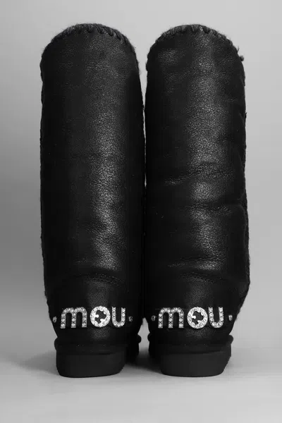 Mou Eskimo 40 Low Heels Boots In Black Leather In Black