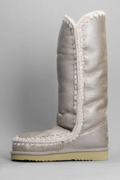 Mou Eskimo 40 Low Heels Boots In Beige Suede In Nude