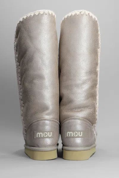 Mou Eskimo 40 Low Heels Boots In Beige Suede In Nude