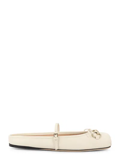 Gucci Leather Ballerina Mules In Neutral