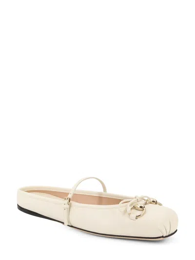 Gucci Leather Ballerina Mules In Neutral