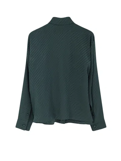 Gucci Interlocking Jacquard Silk Long Sleeve Shirt In Green