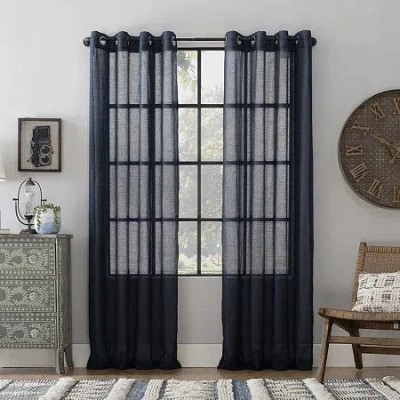 Archaeo Akari Slub Textured Linen Blend Grommet Top Sheer Single Curtain Panel In Blue