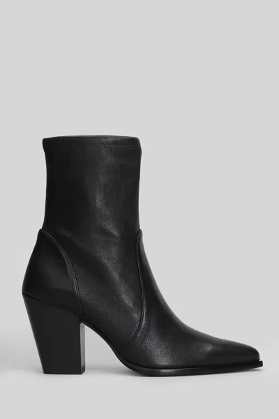 Stuart Weitzman Jolene Bootie High Heels Ankle Boots In Black Leather In Black