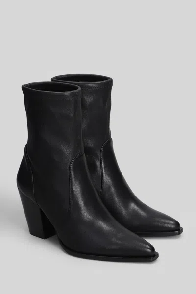 Stuart Weitzman Jolene Bootie High Heels Ankle Boots In Black Leather In Black