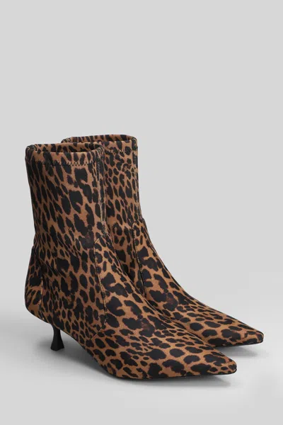 Stuart Weitzman Naomi 50 High Heels Ankle Boots In Animalier Satin In Brown