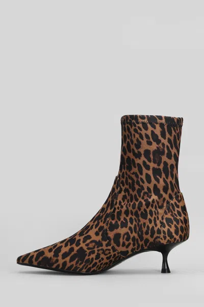 Stuart Weitzman Naomi 50 High Heels Ankle Boots In Animalier Satin In Brown