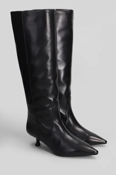 Stuart Weitzman Naomi 50 High Heels Boots In Black Leather In Black