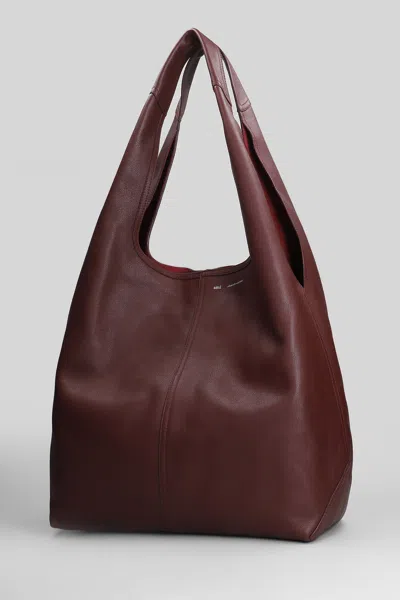 Ami Alexandre Mattiussi Etienne Hobo Bag Tote In Bordeaux Leather In Brown