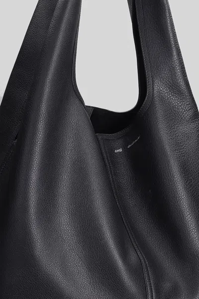 Ami Alexandre Mattiussi Etienne Hobo Bag Tote In Black Leather In Black