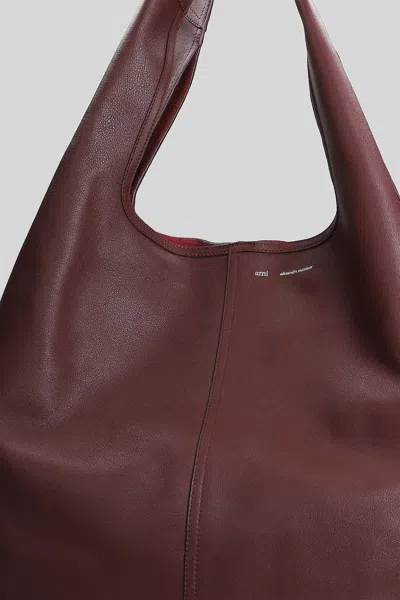 Ami Alexandre Mattiussi Etienne Hobo Bag Tote In Bordeaux Leather In Brown