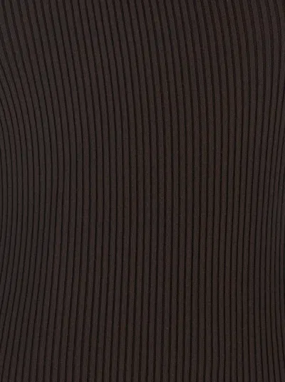 Rick Owens Athena Brown Ribbed Knit Sleeveless Asymmetric Long Dress With Wide Neckline In Viscose Blend Woman In Brown