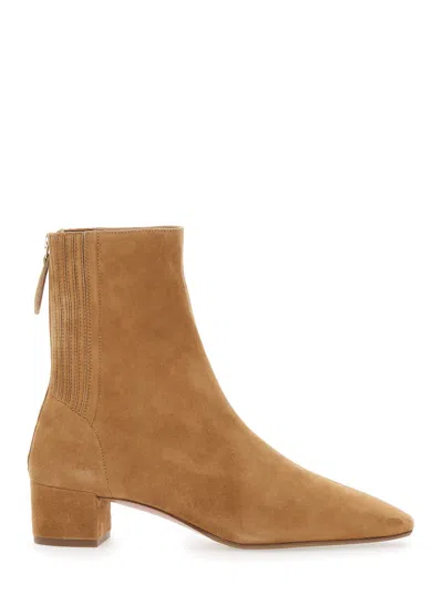 Aquazzura Saint Honore Beige Ankle Boots With Low Block Heel And Pointed Toe In Suede Woman In Brown
