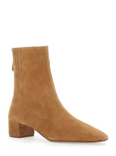 Aquazzura Saint Honore Beige Ankle Boots With Low Block Heel And Pointed Toe In Suede Woman In Brown