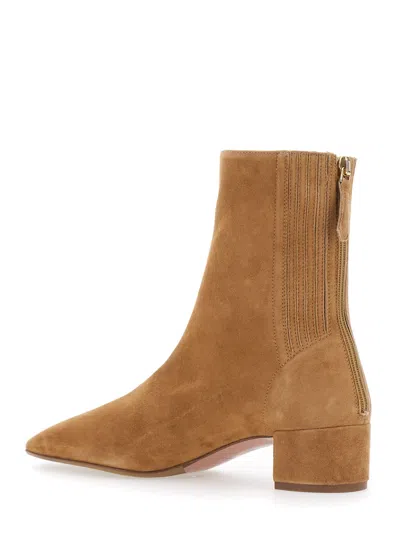 Aquazzura Saint Honore Beige Ankle Boots With Low Block Heel And Pointed Toe In Suede Woman In Brown