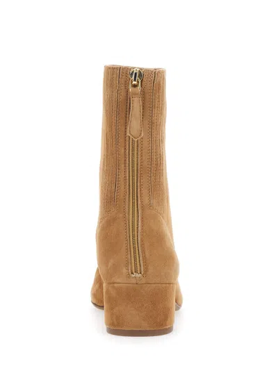 Aquazzura Saint Honore Beige Ankle Boots With Low Block Heel And Pointed Toe In Suede Woman In Brown