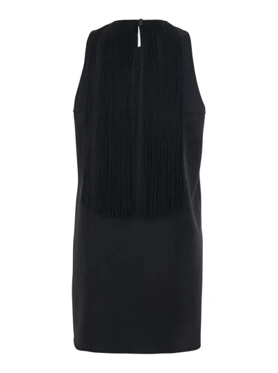 Merci Black Dress With Round Neckline And Fringes Applied To The Front And Back In Fabric Woman In Black