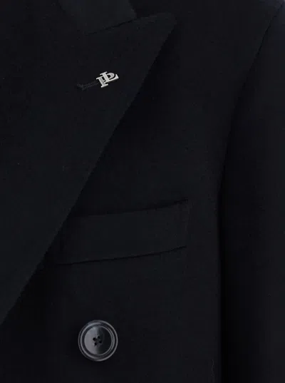 Tagliatore Londra Blue Oversized Double-breasted Coat In Wool Blend Man In Black