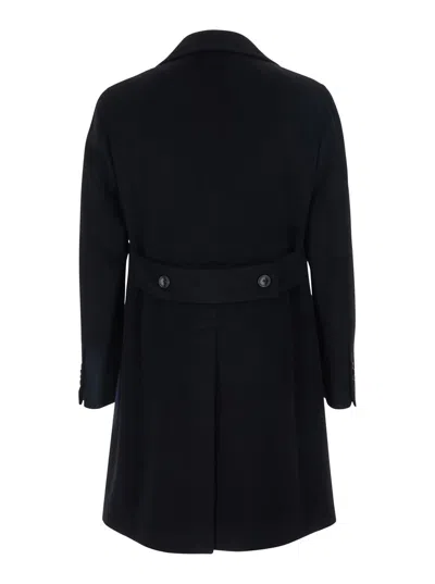 Tagliatore Arden Black Double-breasted Coat With Notched Revers In Wool And Cashmere Man In Black