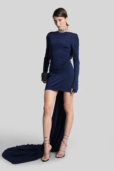 David Koma Mini Dress In Blue Viscose In Blue
