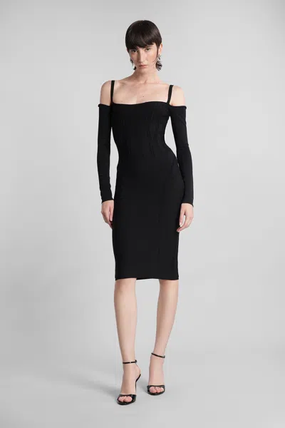 Mugler Mini Dress In Black Viscose In Black