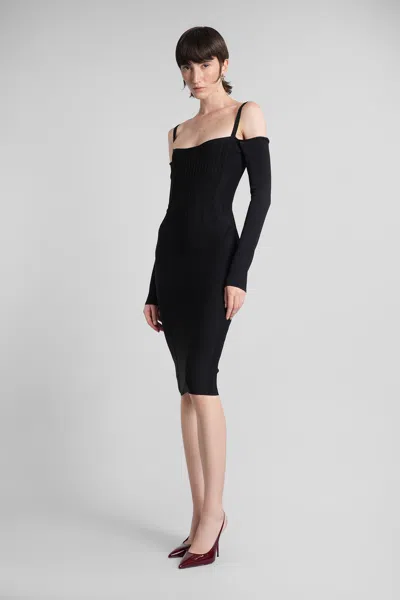 Mugler Mini Dress In Black Viscose In Black
