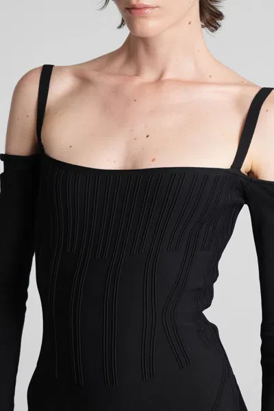 Mugler Mini Dress In Black Viscose In Black