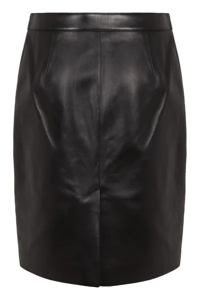 Celine Leather Pencil Skirt In Black