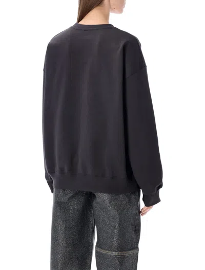 Ganni Crewneck Sweatshirt Bear Graphic Rhinestones Message In Black