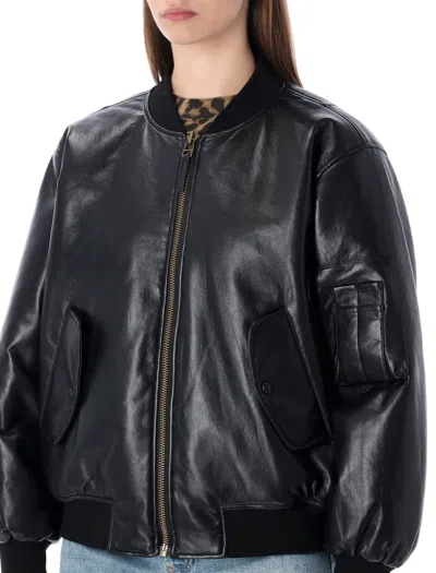 Anine Bing Black Leather Leon Bomber Jacket In Black