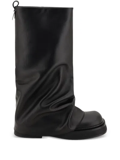 Attico Robin Black Boots With Square Toe And Logo Plaque On The Rear In Leather Woman In Black