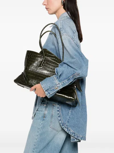 Attico La Passeggiata Croc Embossed Medium Tote Bag In Black