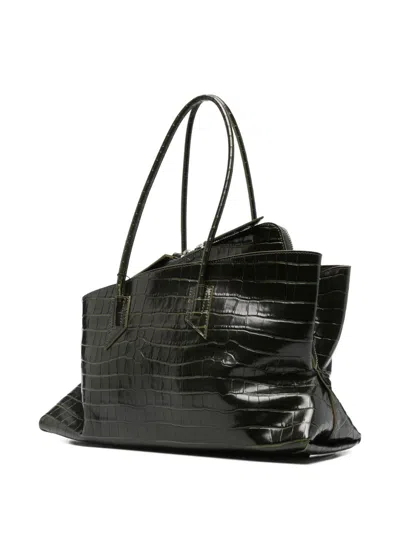Attico La Passeggiata Croc Embossed Medium Tote Bag In Black