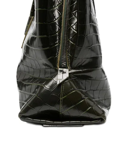 Attico La Passeggiata Croc Embossed Medium Tote Bag In Black