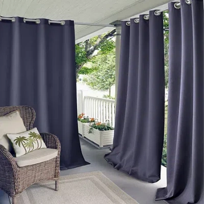 Elrene Home Fashions Connor Grommet Top Light-filtering Single Outdoor Curtain Panel In Blue