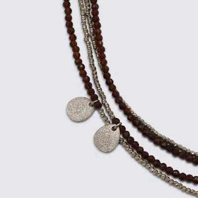 Brunello Cucinelli Brown And Silver Metal Bracelets In Black