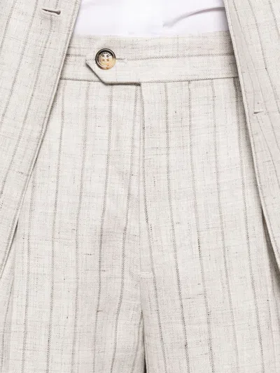 Brunello Cucinelli Striped Linen Double-breasted Suit Jacket In Neutral